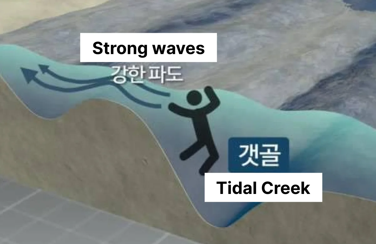 Hazardous tidal terrain (tidal creeks)